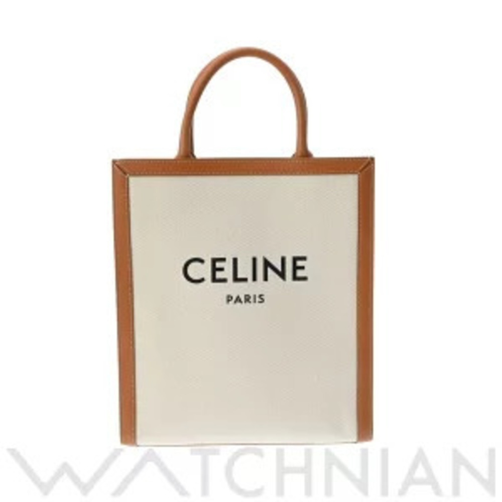 Celine Vertical Cabas Tan Canvas Calfskin Tote Bag Handbag